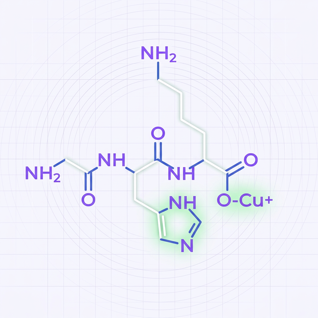 Chemical structure of Copper Peptide GHK-Cu in Active Peptide brand colours